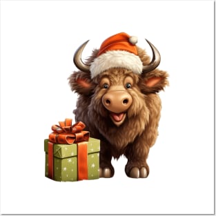 Baby Christmas Bison With Gift Posters and Art